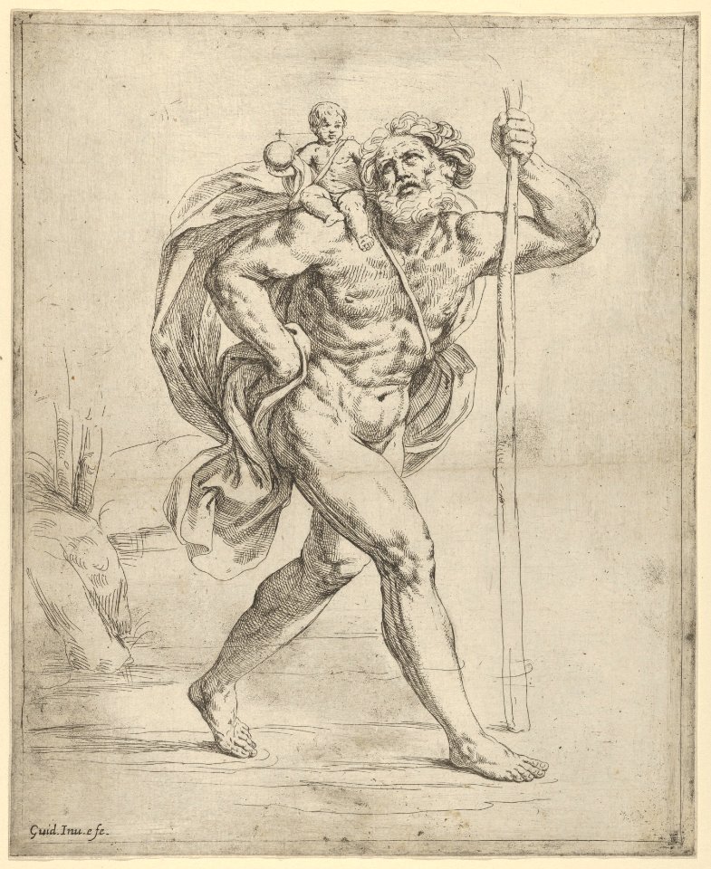 Saint Christopher walking with the infant Christ on his right shoulder MET DP837847