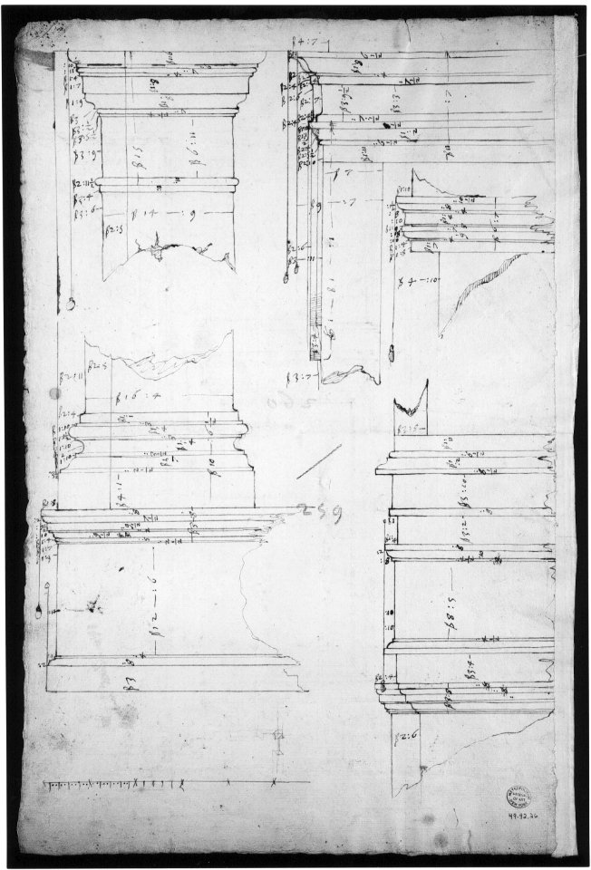 San Lorenzo, Library, Ricetto, window, elevation (recto) San Lorenzo, Library, Ricetto, column, elevation; details, elevation (verso) MET sf49 92 26v-MM37877