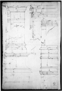 San Lorenzo, Library, Ricetto, window, elevation (recto) San Lorenzo, Library, Ricetto, column, elevation; details, elevation (verso) MET sf49 92 26v-MM37877