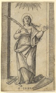 Saint Cecilia standing holding a palm of martyrdom in her right hand, from the series 'Piccoli Santi' (Small Saints) MET DP853505