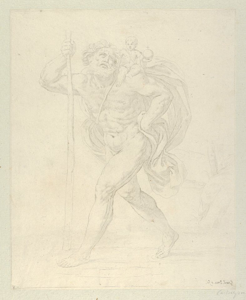 Saint Christopher walking with the infant Christ on his left shoulder, counterproof MET DP838612