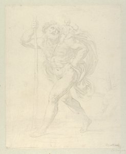 Saint Christopher walking with the infant Christ on his left shoulder, counterproof MET DP838612