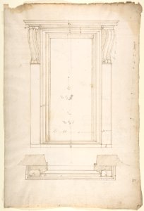 San Lorenzo, New Sacristy, portal, plan; elevation (recto) San Lorenzo, New Sacristy, portal, details (verso) MET DP810627