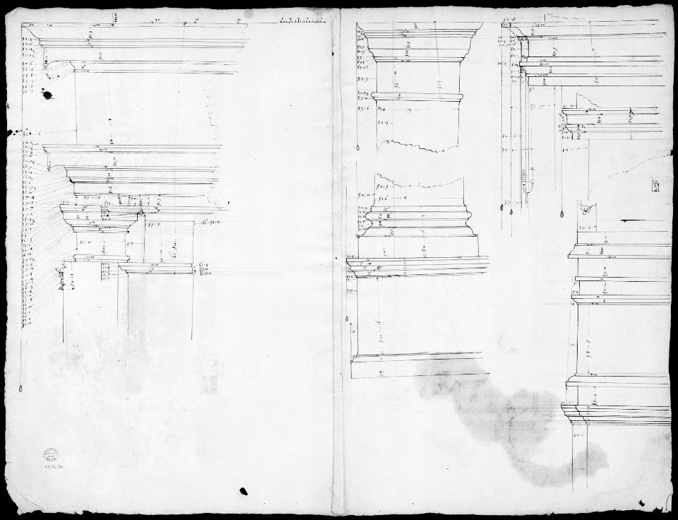 San Lorenzo, Library, Ricetto, upper window, elevation; niche,elevation, plan, and section (recto) San Lorenzo, Library, Ricetto, niche, details; upper window, details, elevation (verso) MET MM33704