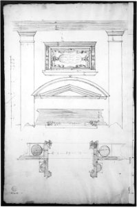 San Lorenzo, Library, Ricetto, entry portal to library, elevation (recto) San Lorenzo, Library, Ricetto, entry portal to library, plan and wall detail (verso) MET sf49 92 29v-MM37881