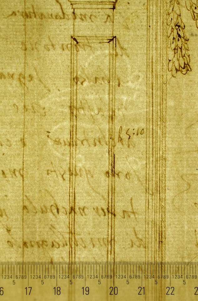 San Lorenzo, New Sacristy, niche frame, tabernacle, plan and elevation (recto) San Lorenzo, New Sacristy, entablature, cornice, and base of niche, profiles (verso) MET sf49 92 59-watermark