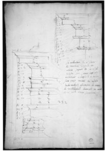San Lorenzo, New Sacristy, niche frame, tabernacle, plan and elevation (recto) San Lorenzo, New Sacristy, entablature, cornice, and base of niche, profiles (verso) MET sf49 92 59v-MM37899