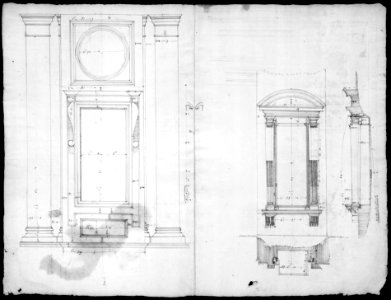 San Lorenzo, Library, Ricetto, upper window, elevation; niche,elevation, plan, and section (recto) San Lorenzo, Library, Ricetto, niche, details; upper window, details, elevation (verso) MET MM33703