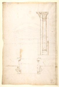 San Lorenzo, Library, Ricetto, entry portal from library, elevation (recto) San Lorenzo, Library, Ricetto, entry portal from library, plan and section (verso) MET DP810567