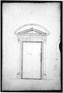 San Lorenzo, Library, Ricetto, entry portal from library, elevation (recto) San Lorenzo, Library, Ricetto, entry portal from library, plan and section (verso) MET sf49 92 32r-MM37886