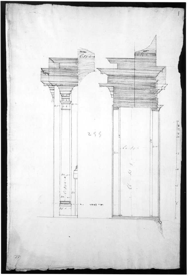 San Lorenzo, Library, portal, section (recto) San Lorenzo, Library, Ricetto, portal, elevation (verso) MET sf49 92 31r-MM37884
