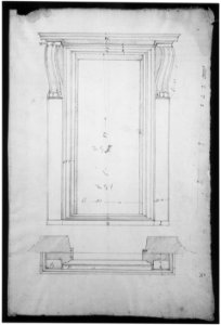 San Lorenzo, New Sacristy, portal, plan; elevation (recto) San Lorenzo, New Sacristy, portal, details (verso) MET sf49 92 33r-MM37888