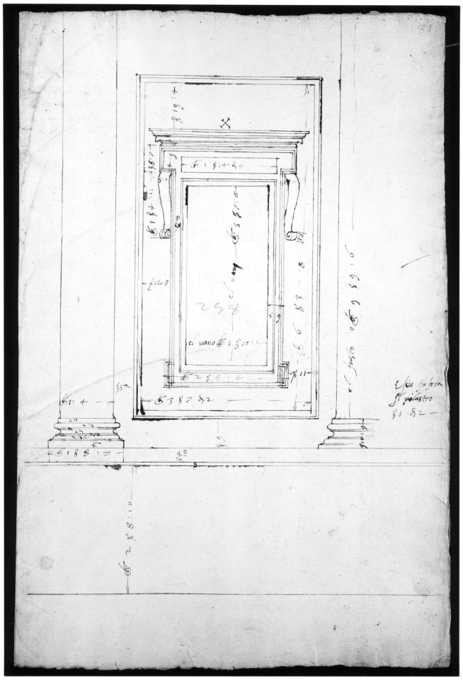 San Lorenzo, Library, window, elevation (recto) San Lorenzo, Library, window, cornice, section; cornice, section (verso) MET sf49 92 25r-MM37874