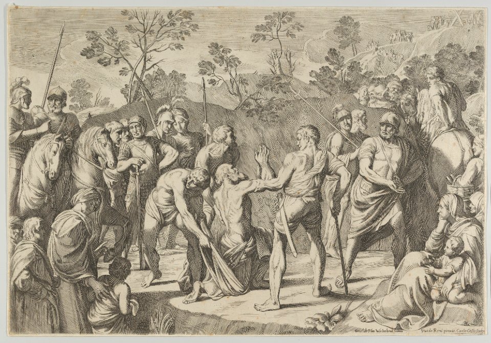 Saint Andrew kneeling in prayer as he is led to the cross, after Reni MET DP841306