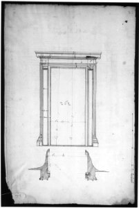 San Lorenzo, Library, Ricetto, portal from cloister, elevation; plan (recto) San Lorenzo, Library, Ricetto, portal from cloister, section; details (verso) MET sf49 92 35r-MM35205