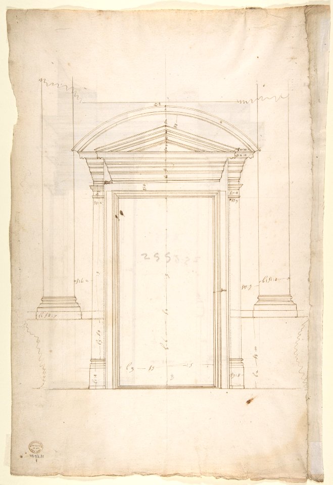 San Lorenzo, Library, portal, section (recto) San Lorenzo, Library, Ricetto, portal, elevation (verso) MET DP810634