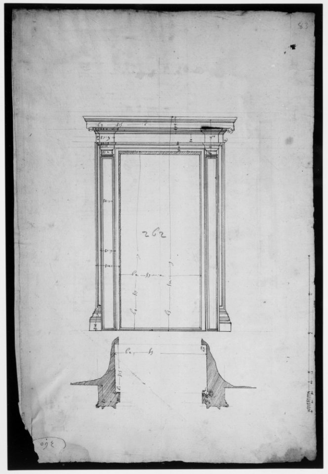 San Lorenzo, Library, Ricetto, portal from cloister, elevation; plan (recto) San Lorenzo, Library, Ricetto, portal from cloister, section; details (verso) MET MM35205