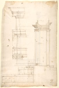 San Lorenzo, Library, Ricetto, portal from cloister, elevation; plan (recto) San Lorenzo, Library, Ricetto, portal from cloister, section; details (verso) MET DP810626