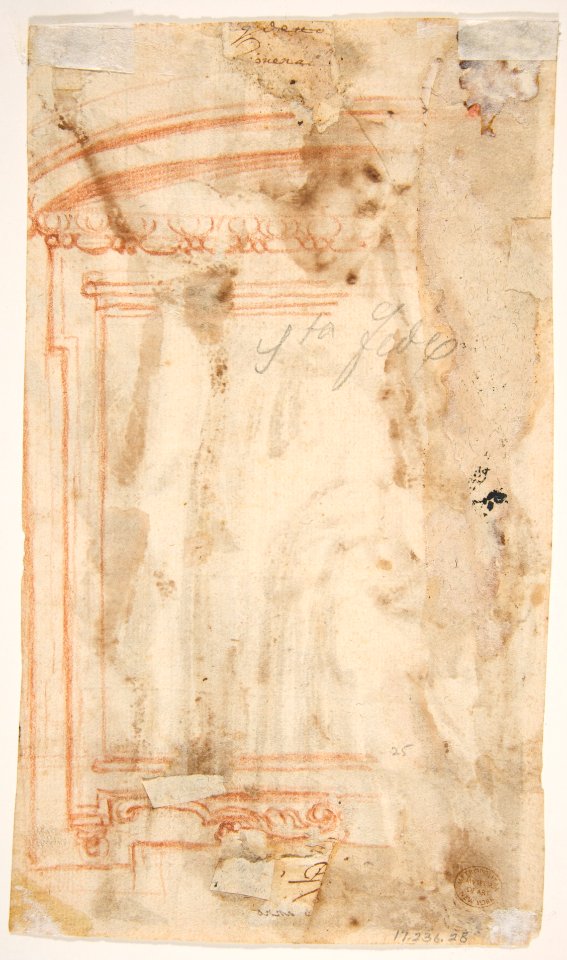 Saint Andrew, Apostle, with Transverse Cross, Book, and Fish, verso- Architectural sketch in red chalk MET DP811534