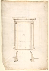 San Lorenzo, Library, Ricetto, portal from cloister, elevation; plan (recto) San Lorenzo, Library, Ricetto, portal from cloister, section; details (verso) MET DP810625