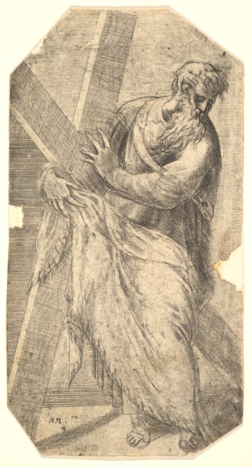 Saint Andrew holding a large cross, from 'Christ and the Apostles' MET DP825142