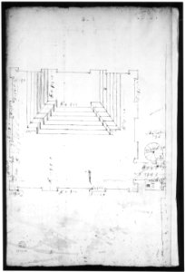 San Lorenzo, Library, plan; reflected ceiling plan; stair, detail (recto) San Lorenzo, Ricetto, plan (verso) MET sf49 92 90v-MM35377