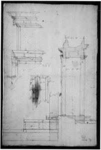 San Lorenzo, Library, Ricetto, portal to Ricetto, elevation; plan (recto) San Lorenzo, Library, Ricetto, portal to Ricetto, section; details (verso) MET sf49 92 36v-MM37891