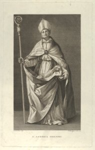 Saint Andrea Corsini dressed as Bishop of Fiesole, holding a crosier and looking up, after Reni MET DP841475
