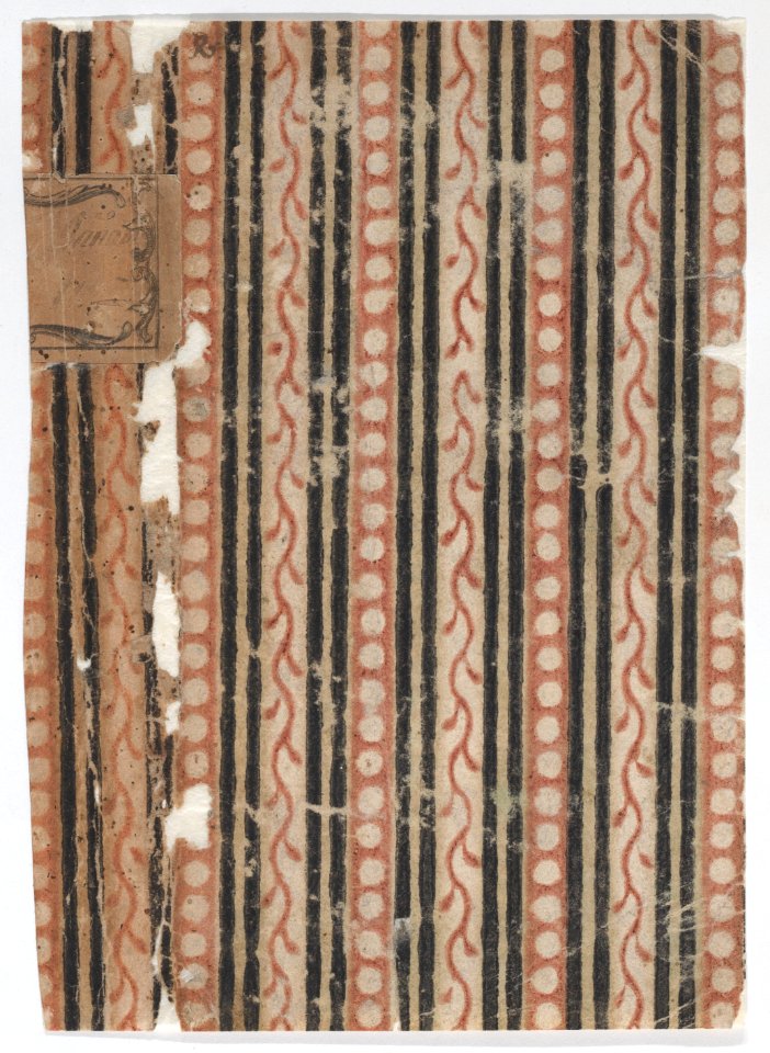 Right side of a book cover with pattern of stripes, vines, and dots Met DP886815