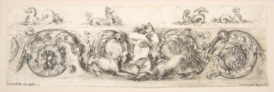 Rinceaux with Child Frightened by Dogs, Plate 8 from- 'Decorative friezes and foliage' (Ornamenti di fregi e fogliami) MET DP817953