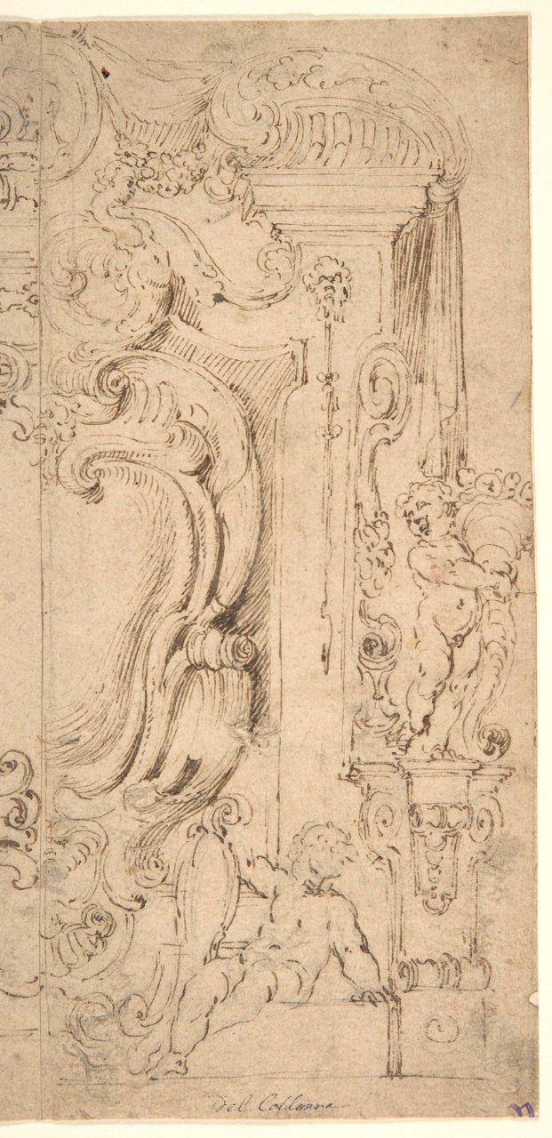 Right and Part of the Left Half of a Design for a Cartouche, Angelo Michele Colonna, 1604–87