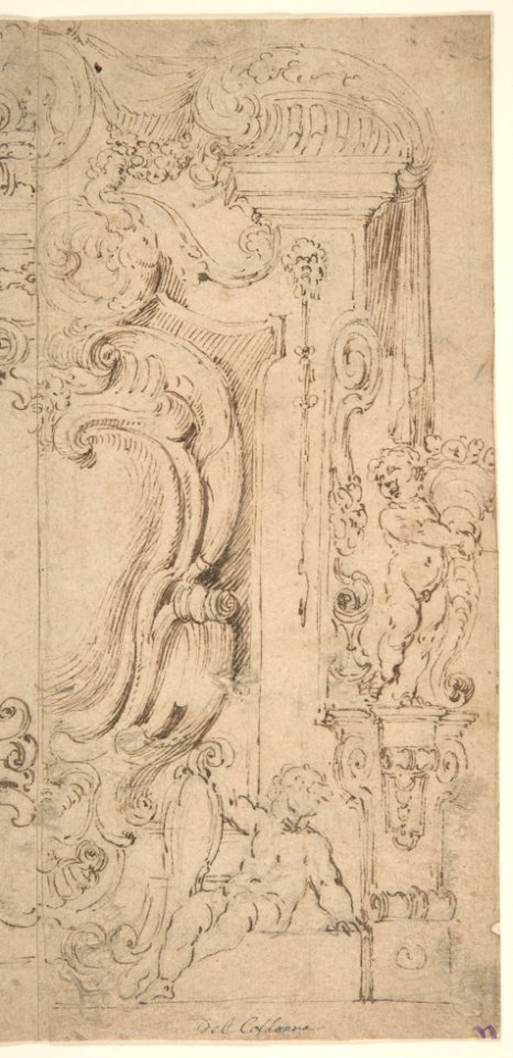 Right and Part of the Left Half of a Design for a Cartouche, Angelo Michele Colonna, 1604–87