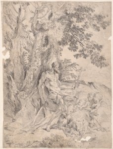Saint Jerome before a crucifix accompanied by a lion and three putti Met DP888786