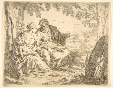 Rest on the flight into Egypt, Mary holding the infant Christ while St. Joseph points into the distance MET DP815033
