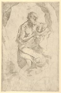 Saint Jerome kneeling on a rock facing right, after Reni MET DP837837