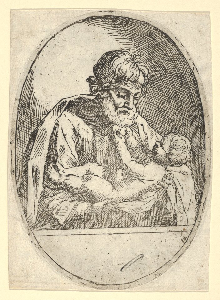 Saint Joseph holding the infant Christ, who raises up his hands, an oval composition, after Reni MET DP837876