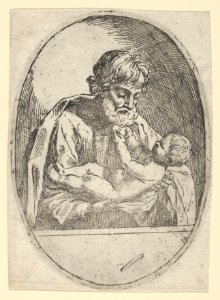 Saint Joseph holding the infant Christ, who raises up his hands, an oval composition, after Reni MET DP837876