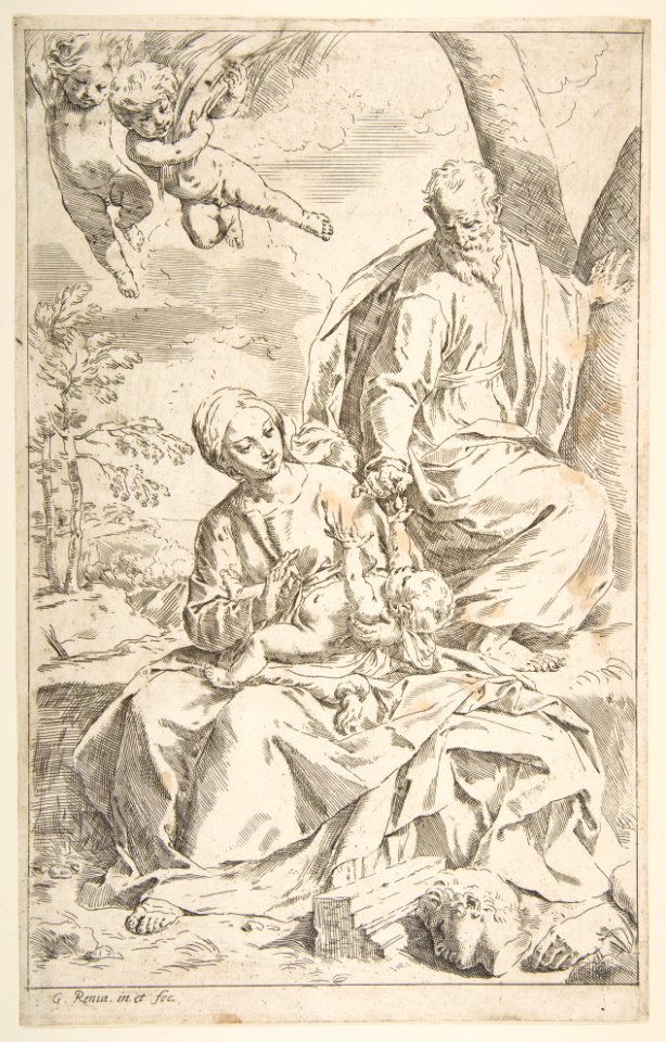 Rest on the flight into Egypt, Mary holding the infant Christ while St. Joseph hands him a fruit MET DP815024