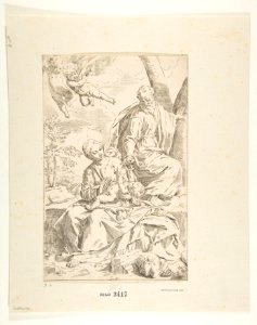 Rest on the flight into Egypt, Mary holding the infant Christ while St. Joseph hands him a fruit MET DP815022