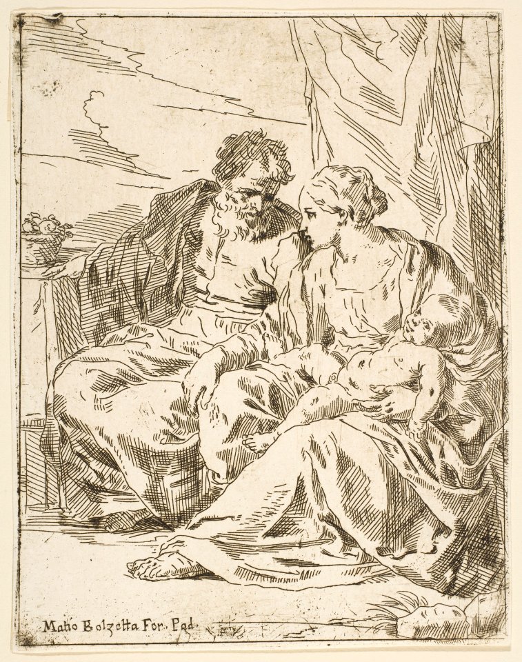 Rest on the flight into Egypt, Mary holding the infant Christ while St. Joseph points into the distance, copy after Cantarini MET DP815102