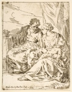 Rest on the flight into Egypt, Mary holding the infant Christ while St. Joseph points into the distance, copy after Cantarini MET DP815102