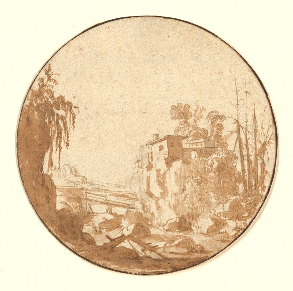 Rocky Landscape With a Bridge and a House MET DP857017