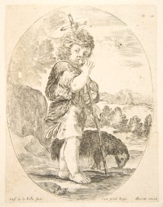 Saint John the Baptist eating a piece of fruit, an oval composition MET DP817331