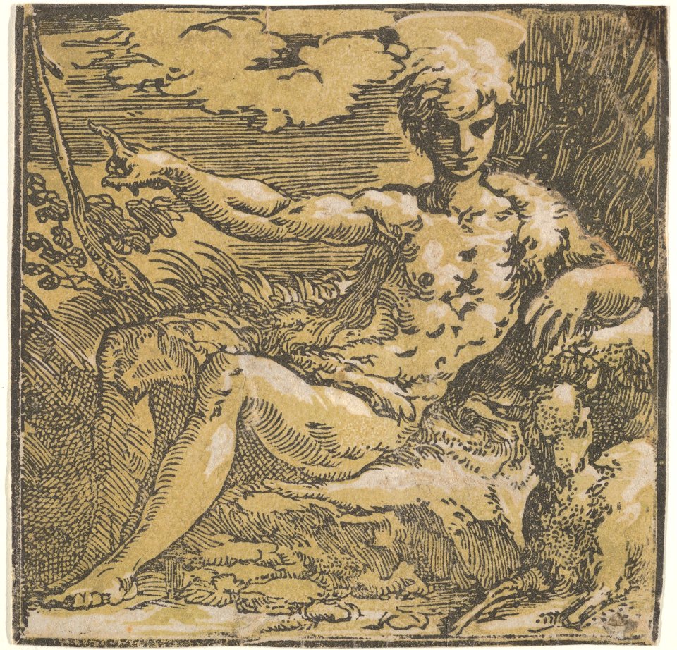 Saint John the Baptist in the desert, a lamb by his side MET DP832074