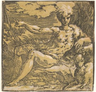 Saint John the Baptist in the desert, a lamb by his side MET DP832074