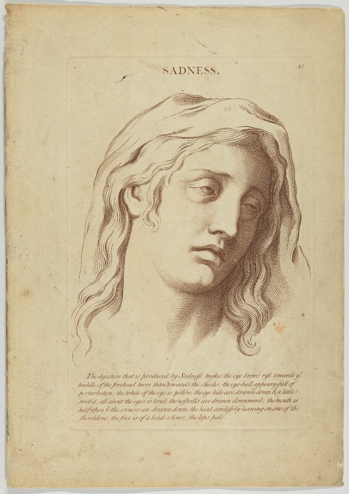 Sadness (from Heads Representing the Various Passions of the Soul; as they are Expressed in the Human Countenance- Drawn by that Great Master Monsieur Le Brun) MET DP854030