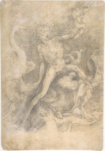 Samson Slaying the Philistine, after Michelangelo (recto); Figure of Fury, after Rosso Fiorentino (verso) MET DP810763