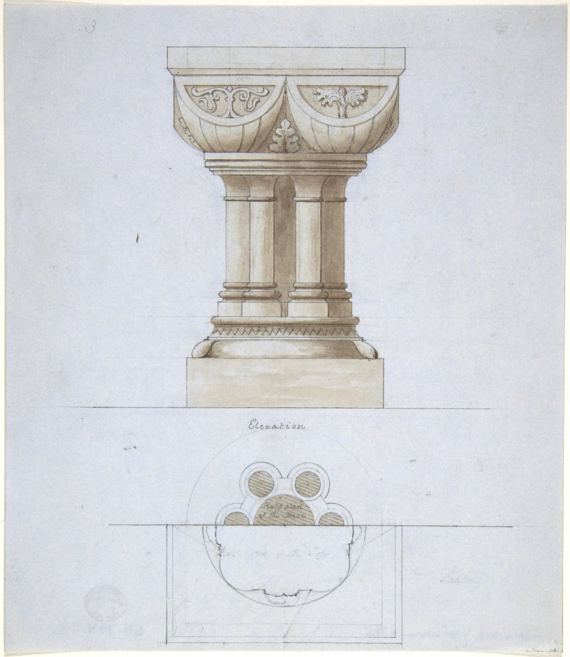 Romanesque Style Font and Plan (recto); One Font (verso) MET DP806956