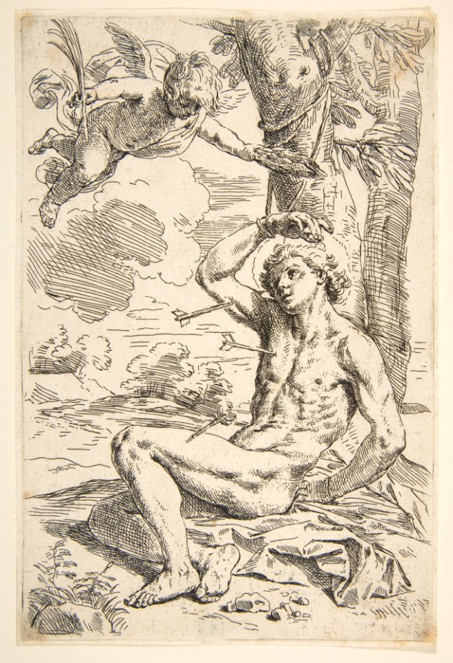 Saint Sebastian pierced with arrows and tied to a tree MET DP815116