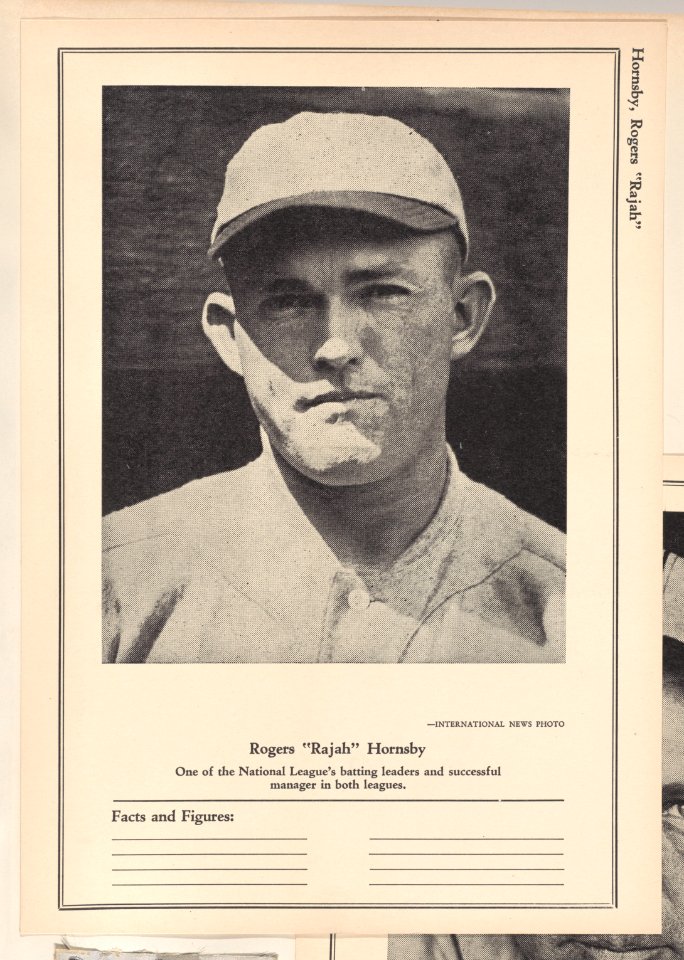 Rogers "Rajah" Hornsby from Sports Exchange All-Stars trade cards (W603) MET DPB882282